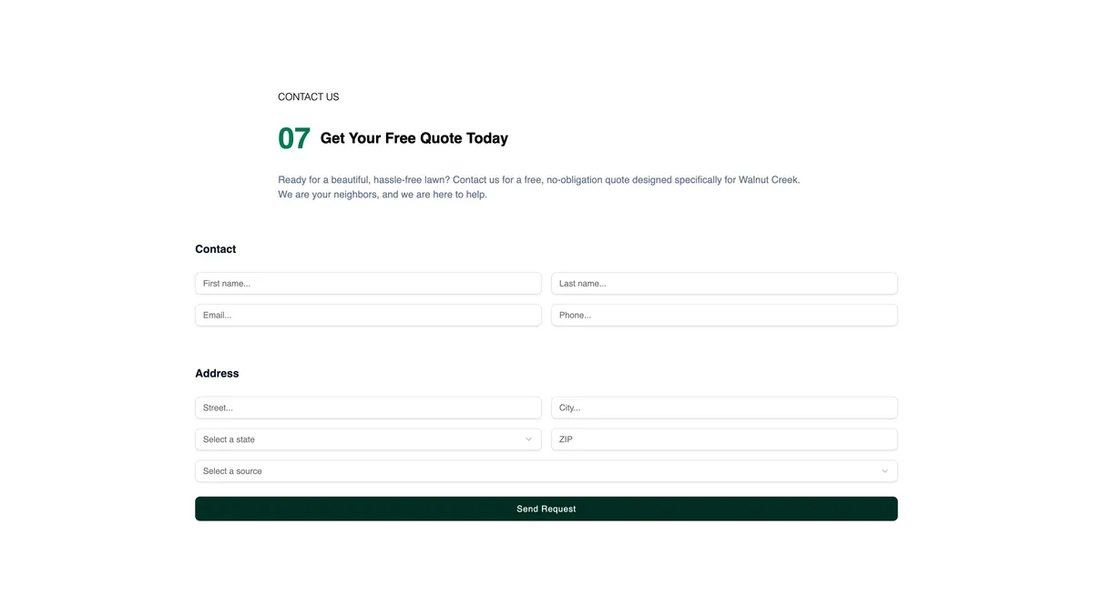 Walnut Lawn mobile contact form view